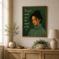 Woman Portrait Printable Wall Art featuring curly-haired woman and wisdom quote