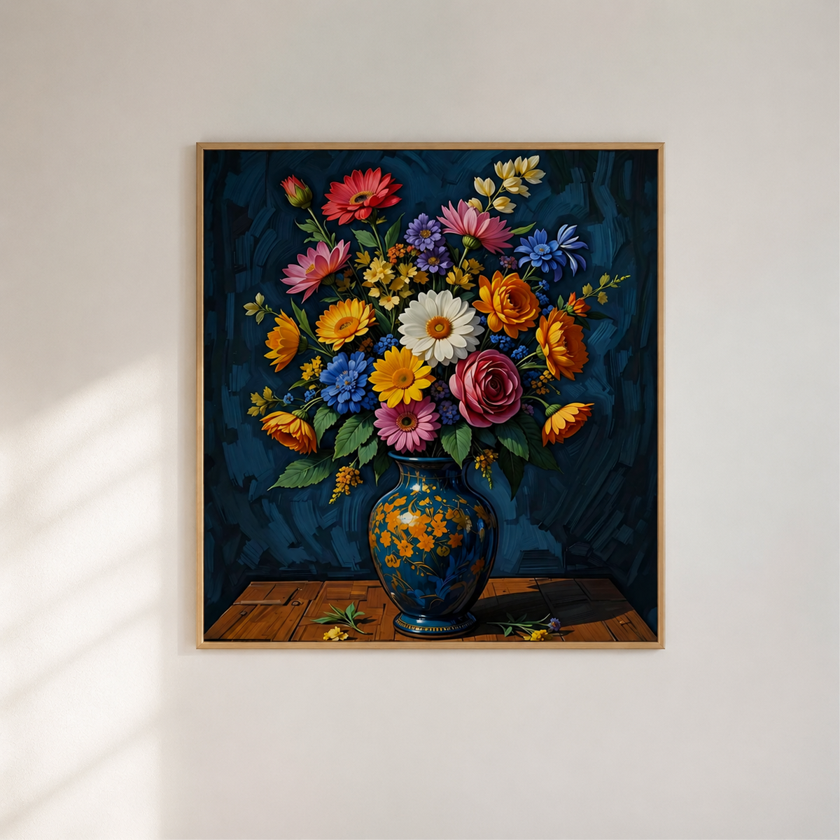 Colorful Floral Wall Art featuring flowers in a blue vase