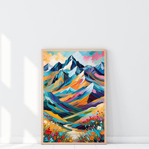 Abstract Colorful Mountains Wall Art featuring a vibrant modern landscape