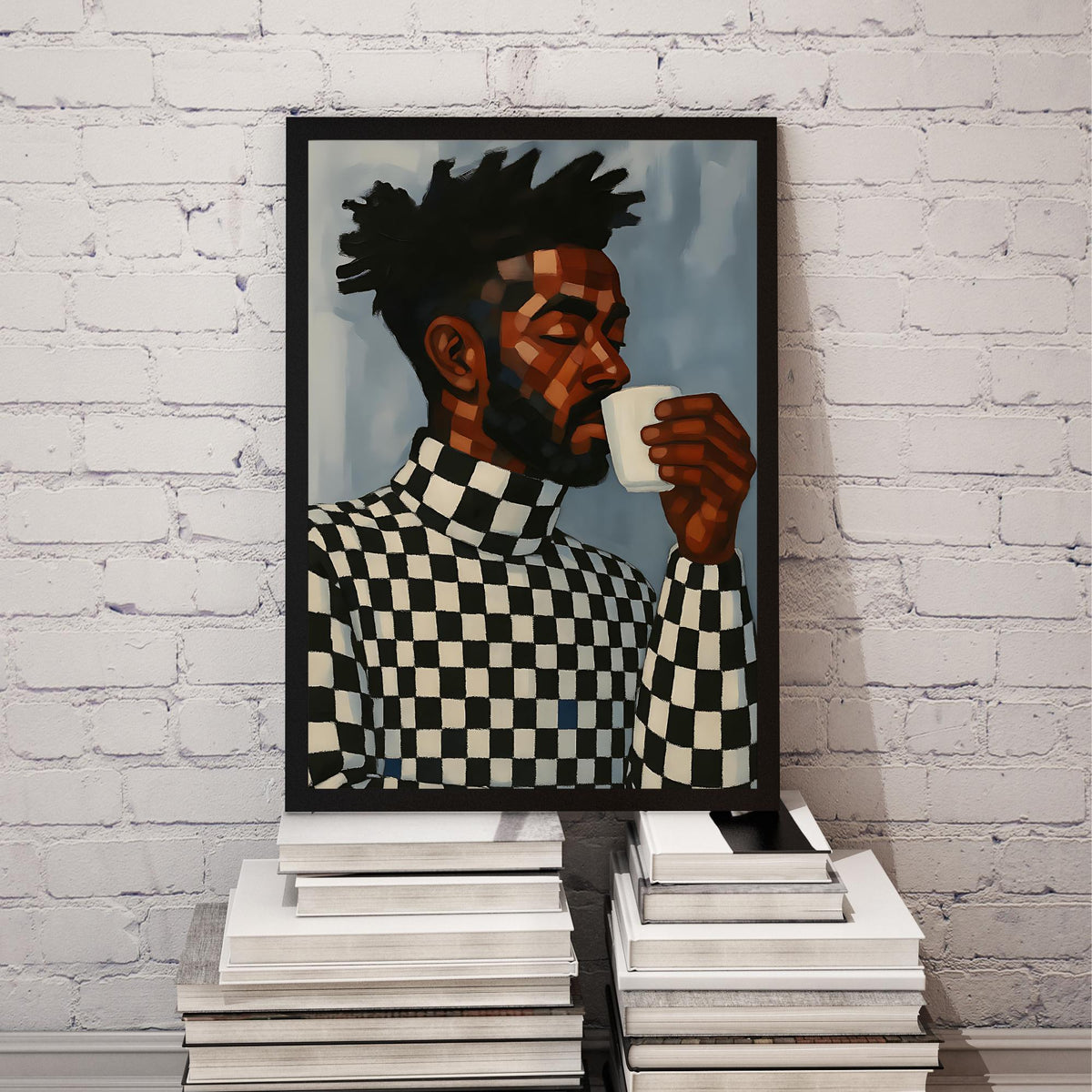 Geometric Black Man Wall Art featuring a modern coffee portrait