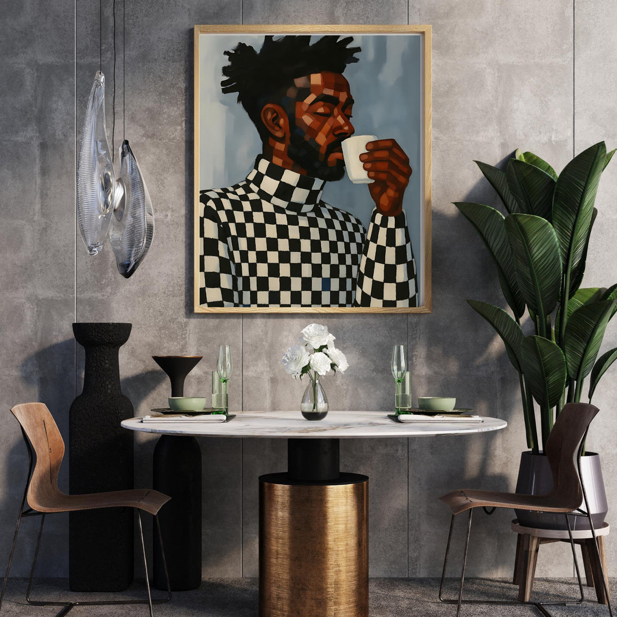 Geometric Black Man Wall Art featuring a modern coffee portrait